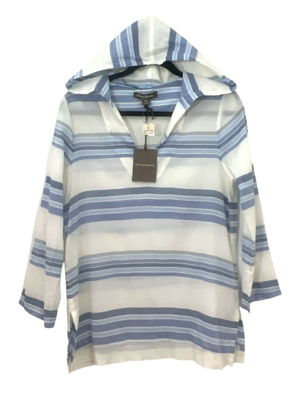Tommy Bahama Striped Hooded Tunic Lightweight Blue / White Small New